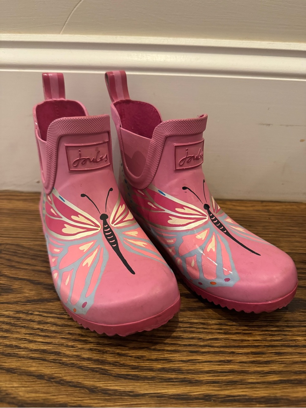 Joules Pink Butterfly Short Rain Boots